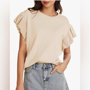 NEW Pink Queen Crew Neck Ruffle Edge Sleeves Knit Pullover Sweater Top M